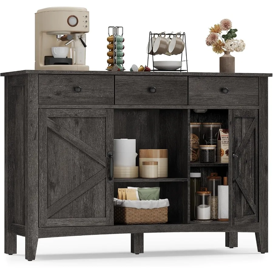 

LIRY Collection Buffet Cabinet Coffee Bar Cabinet with 3 Drawers and Adjustable Shelves for Modern Home Living Room Sideboard S