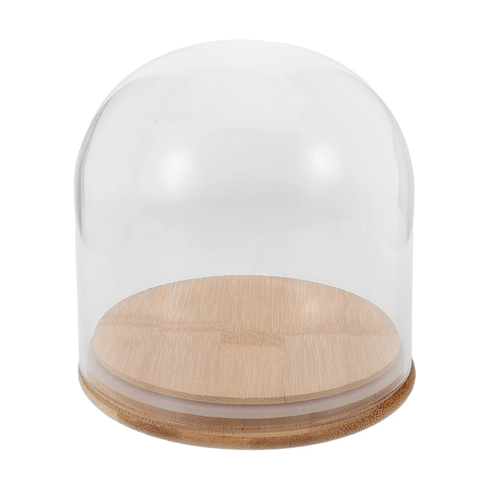 

15cm Glass Dome With Bamboo Lid Base Clear Glass Display Dome Dollhouse Decoration Bell Jar Display Case Micro Landscape Box