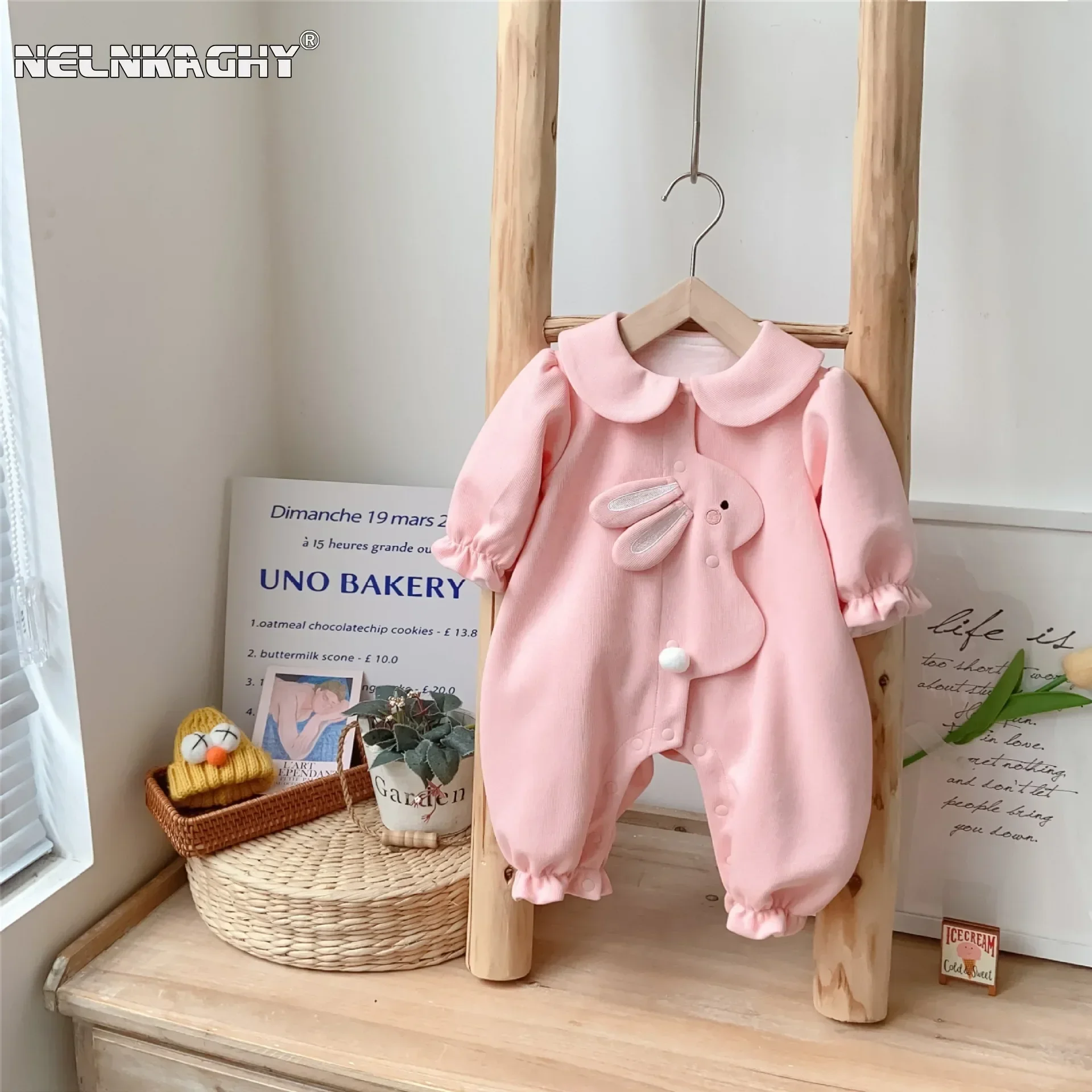 2024 Autumn Winter New in Newborn Baby Fall Outfit: Cute Bunny Long Sleeve Romper -  Cozy Infant Girls One-Piece Jumpsuit 0-24M