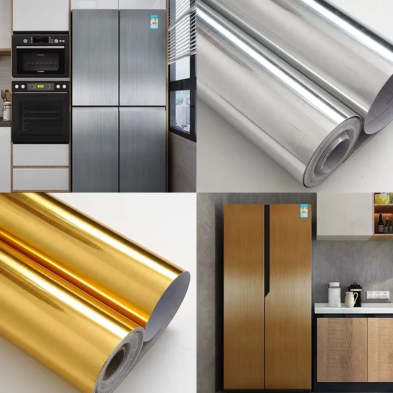 بولي كلوريد الفينيل المقاوم للصدأ نحى الفضة القابلة للإزالة خلفية ديكور فيلم الفينيل مقاوم للماء النفط واقية الأجهزة المنزلية المطبخ مصعد ملصق