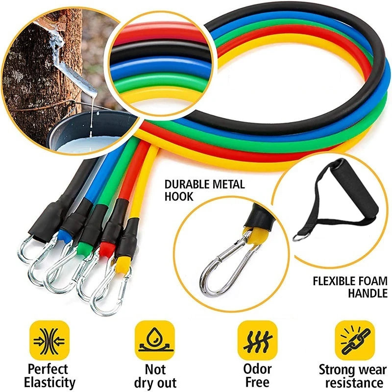 11pcs/Set Pull Rope, Resistance Bands, Portable Fitness Equipment, Ankle Strap, Chest Expander, Elastic Exercise Band