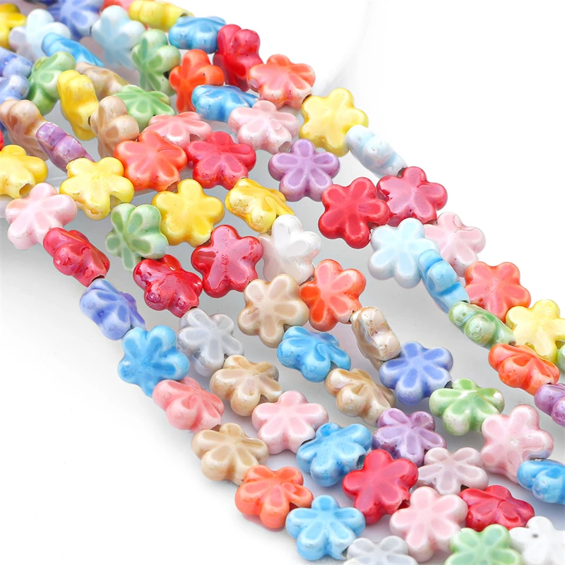 10Pc 12mm Handmade Colorful Flower Shape Ceramic Loose Spacer Beads Charm for Bracelet Necklace Earring DIY Jewerlry Making