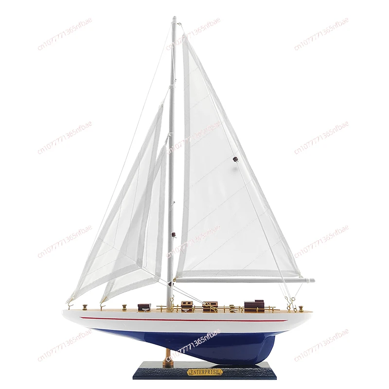 

American single masted sailboat model solid wood handmade custom pattern decoration Mediterranean style craft business gift