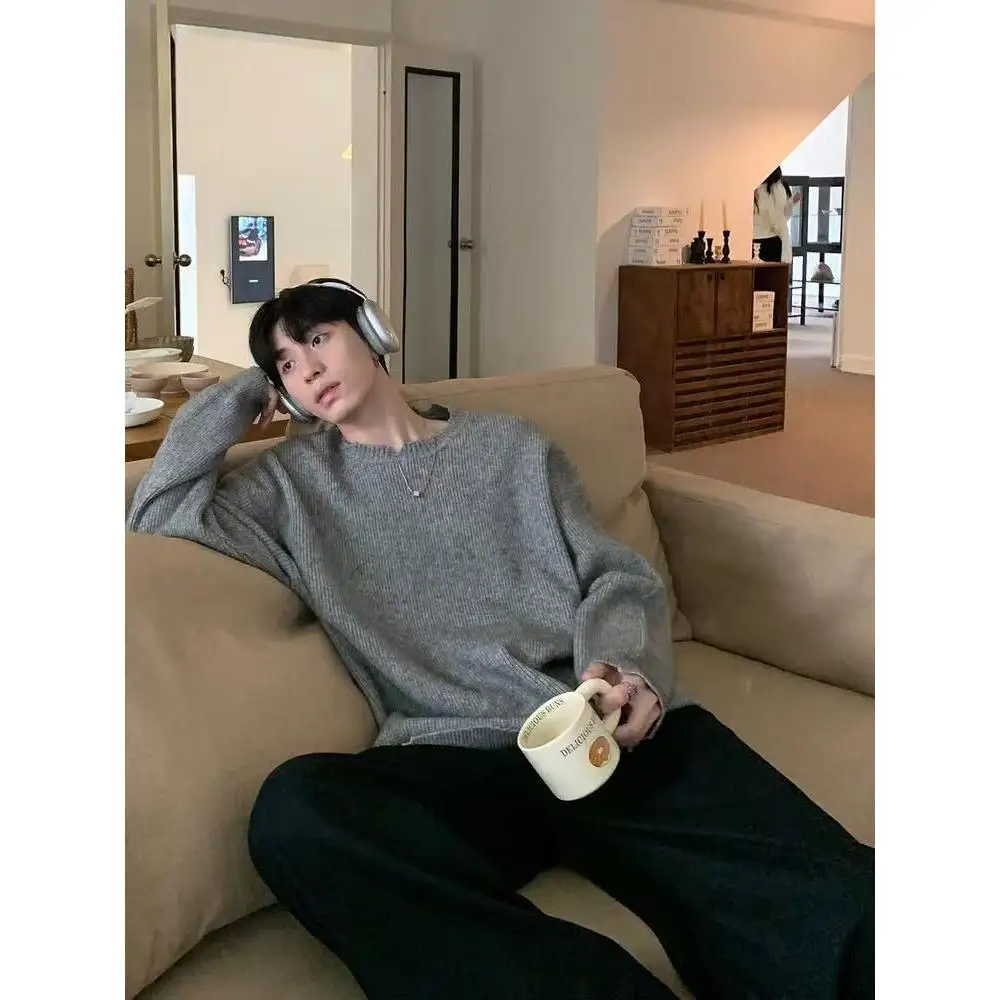 

Ay Destroy Sle Мужской вязаный свитер Свободный базовый слой irt Faion Urban Winter Commute Полиэфирное волокно круглый Ne