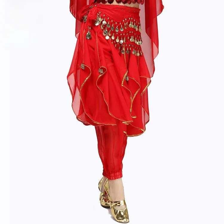 Belly Dance Skirted Trousers Halloween Performance Costume Gold Rimmed Bell Bottoms Rotation Pants Ethnic Stage Wear Women view 2