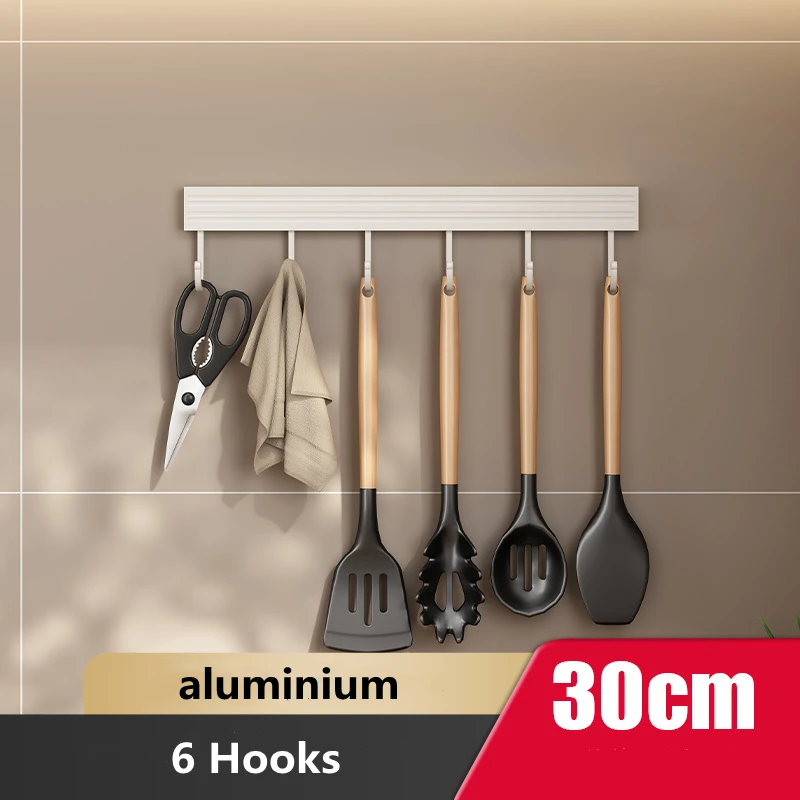 Wall Mounted Kitchen Hook Rack No-Punching Wall Hangers Rail Kitchen Utensils Rack Spoon Shovel Chopping Board Storage Rack