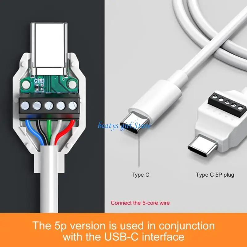 C7AB DIY USB C Male Plug 4pin/5pin Black Housing Solderless Connector Adapter 65W