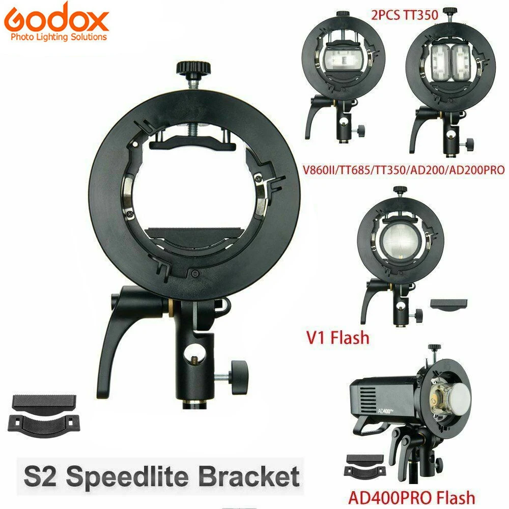 Godox S2 Bowens Mount Flash S-type Holder Bracket Handheld Grip for Godox V1 V860II AD200 AD400PRO Speedlite Flash Snoot Softbox