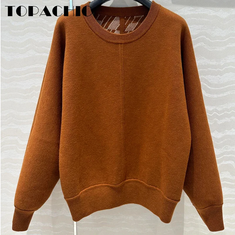 7.23 TOPACHIC Letter Jacquard Pattern Double-Sided Wear Pullover Knitwear For Women O-Neck Long Sleeve Cashmere Knit Sweater