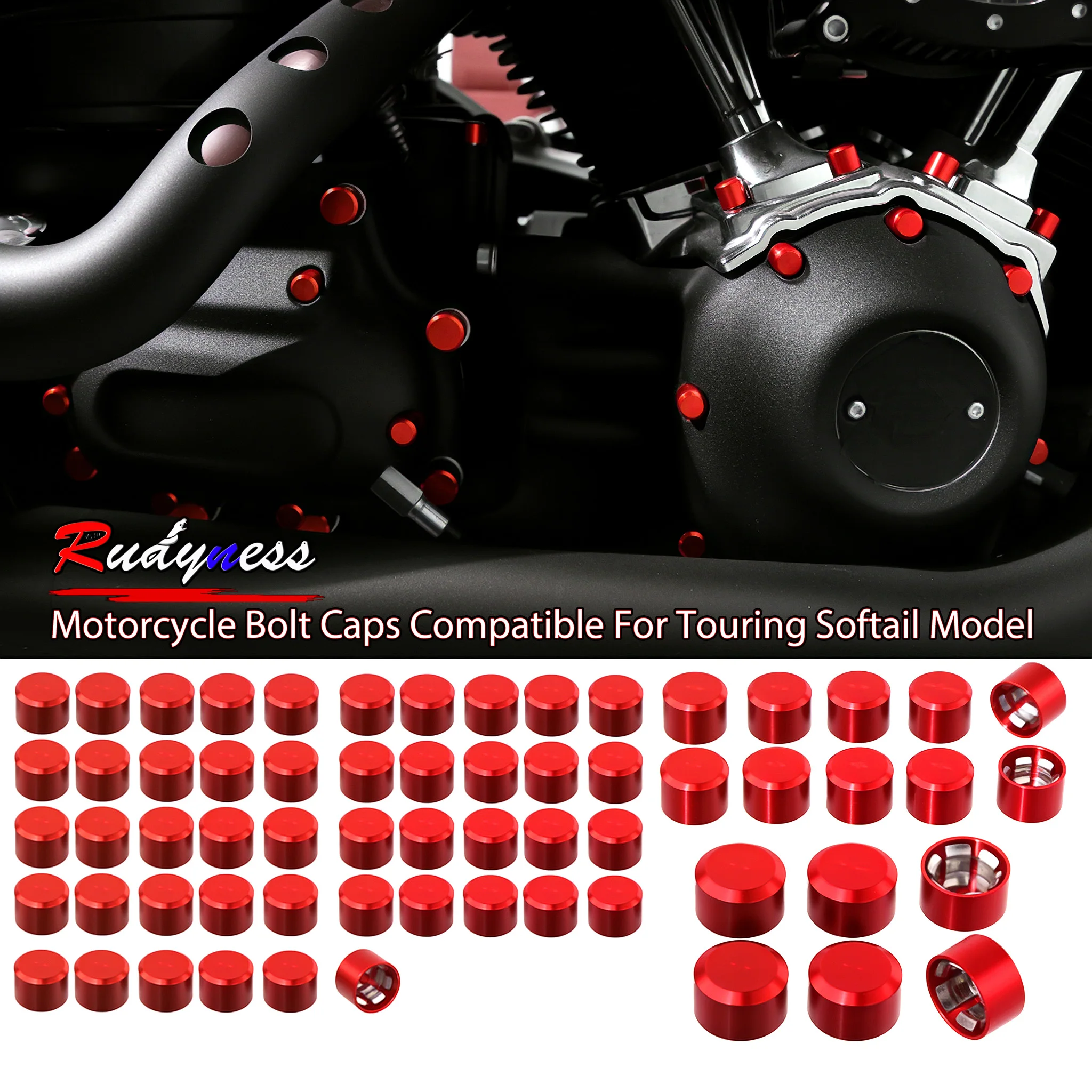 

62pcs Topper Bolt Covers Kit Motorcycle Engine Rocker Screw Caps Tappet Derby Bolts Cover For Harley Touring Softail 18-23