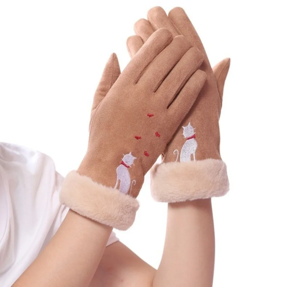 قفازات الشتاء الدافئة يندبروف Coldproof القيادة القفازات القط التطريز كامل فنجر يندبروف قفازات مقاومة للبرد #2