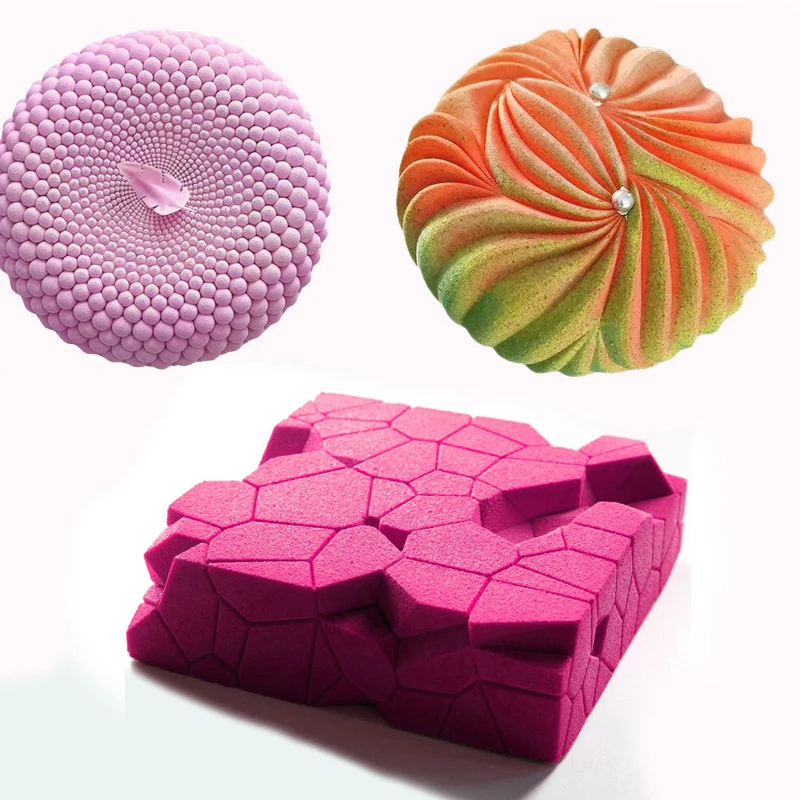 Single Cavity Silicone Cake Molds Surface Rock Line Texture Pearls or Gift Box Design Mousse Moulds Kitchen Dessert Baking Tools