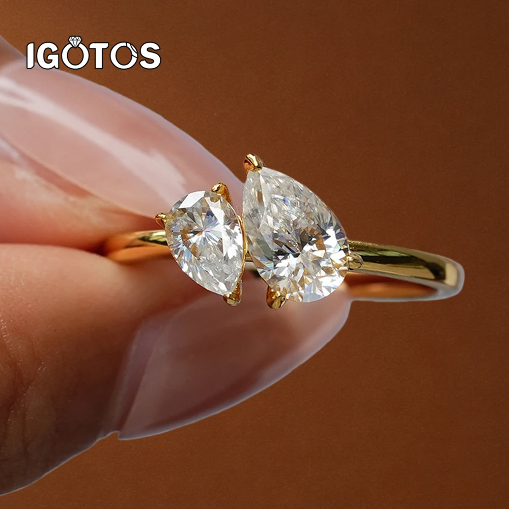 

Кольцо с двумя муассанитами грушевидной огранки 1.5 карата (общий вес 2.0 карата) для женщин, обручальное кольцо с лабораторными бриллиантами в форме капли, серебро 925 пробы с позолотой 18 карат, подарок