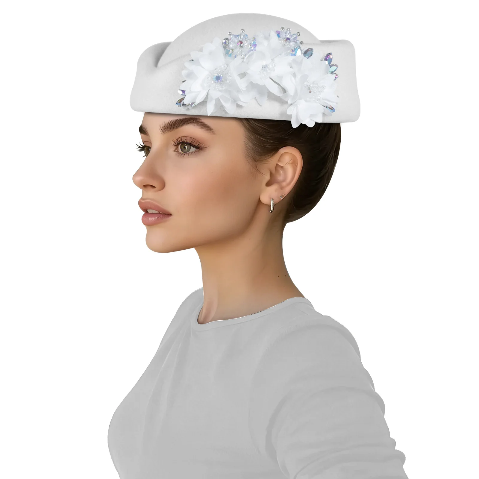 

Vintage British Felt Headscarf Hat for Women Attendant Hat Church Derby Headpiece Floral Beret Felt Headwear Cosplay Accessories