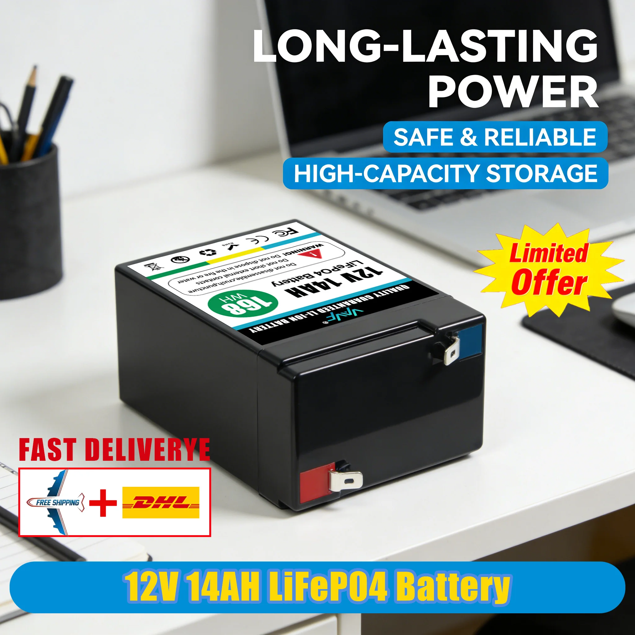 

Brand New12V 14Ah LiFePO4 Deep Cycle Battery⌚️Rechargeable Built-in BMS for Solar Power,Scooters,Fish Finder,Boats