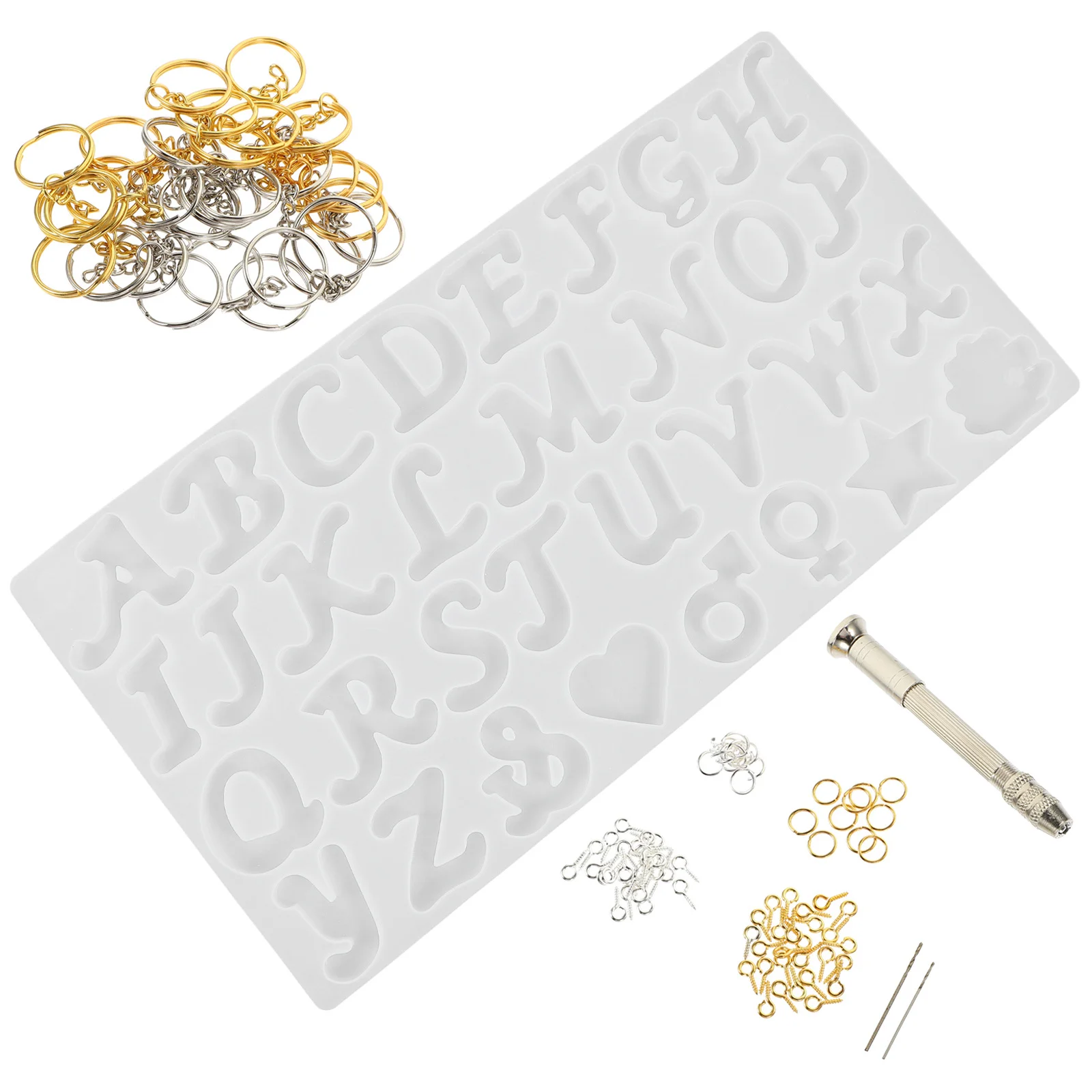1Set Alphabet Silicone Letter Mold DIY Pendant Keychain Resin Crafts Making Kit Letter Mold Multipurpose Silicone Molds