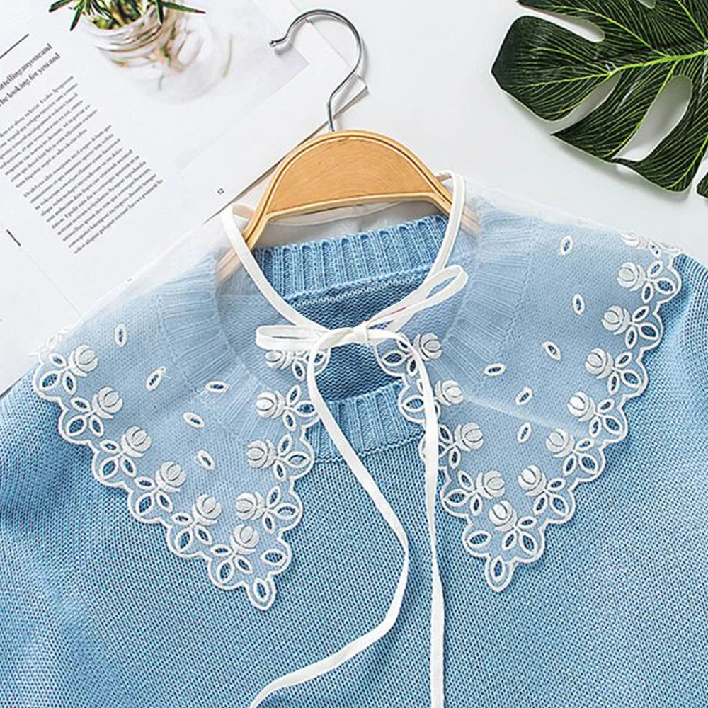 New Women Lace Fake Collar Blouse Cloud Shoulder Doll Collar Detachable Shirt Collar Blouse Top Women Clothes Accessories