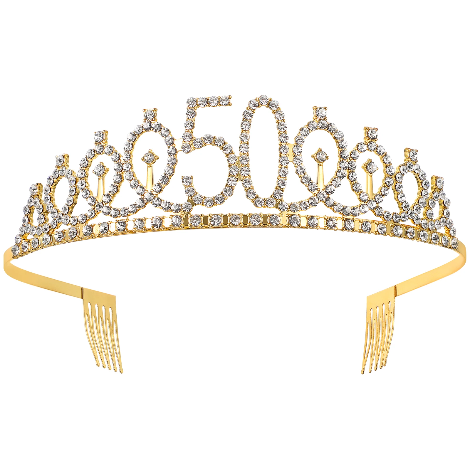 

Birthday Crown Crystal Tiara Women Headband 50th Decorations Party Free Size Fits Girls Elegant Style Shining