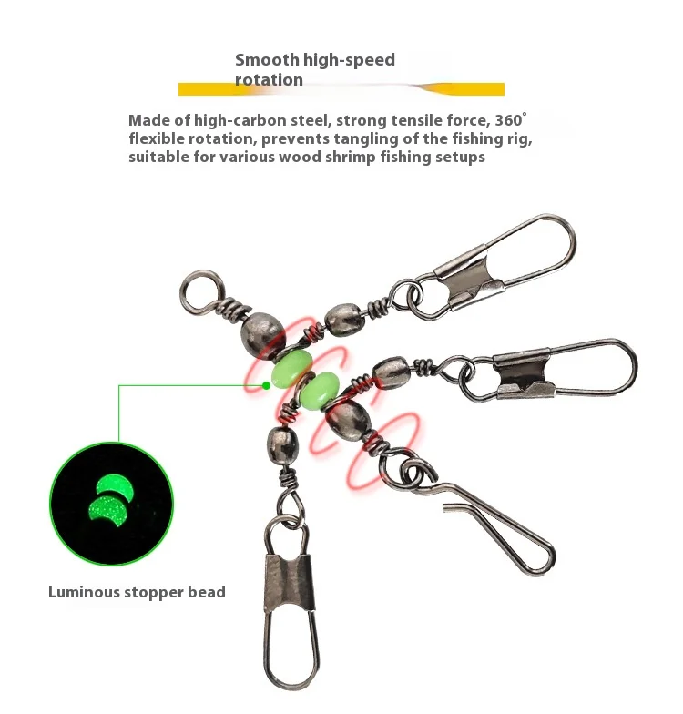 New 8# 10# Luya Shrimp Fishing Group Luminous Ball Bearing Rolling and Rotating Solid Ring Buckle Set Pin Set Fishing Connector