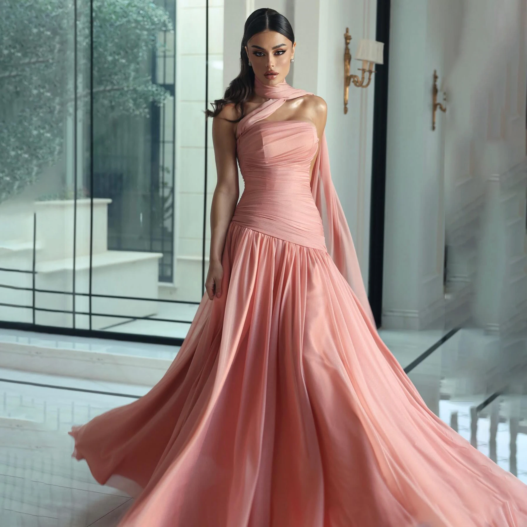 

Sharon Said, простое розовое вечернее платье с накидкой и высоким разрезом, великолепное трапециевидное платье без бретелек, женские свадебные платья SF482, по индивидуальному заказу