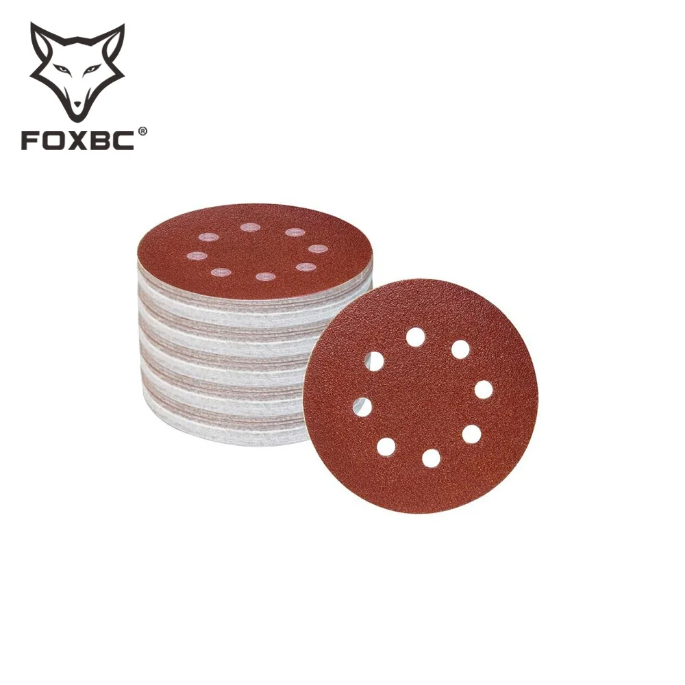 FOXBC 100PCS 125mm 5 Inch 8 Holes Hook and Loop Sanding Disc Sand Paper Grits 60 ~ 1500 for Polish Tools Accessories