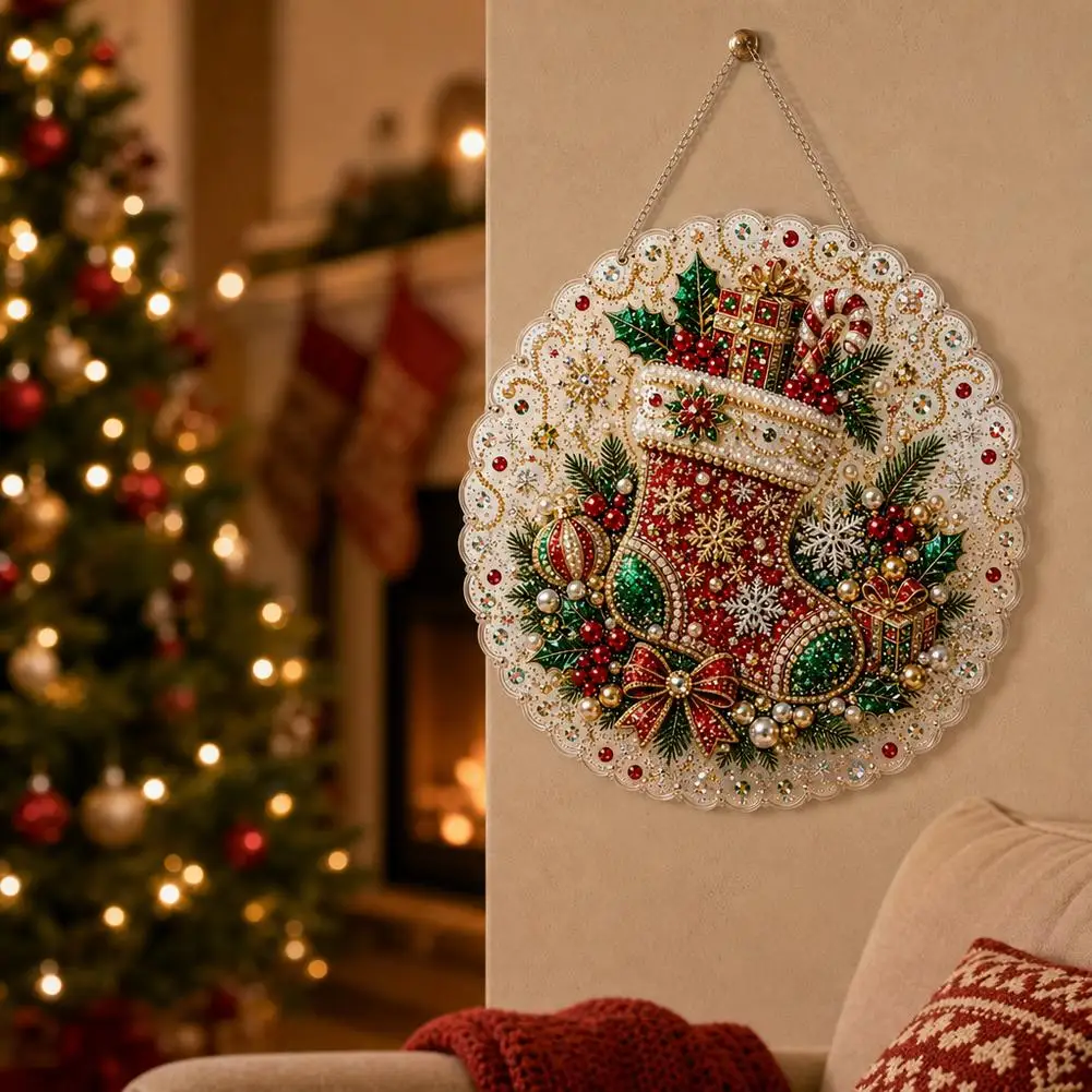 Pearl Diamond Painting Suncatcher Kit Diy Craft Acrylic Round Board With Lace Edge Pearl Beads Craft Christmas Diamond Painting view 3