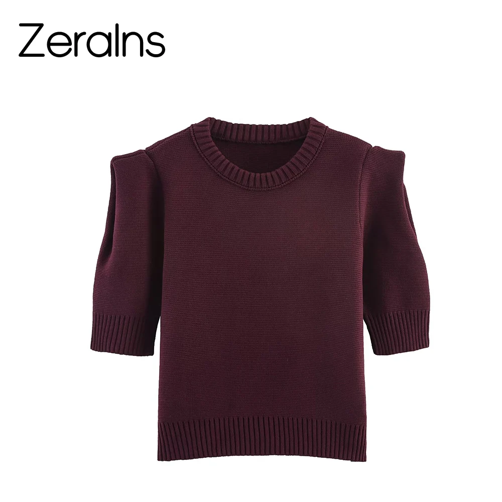 

ZERAINS Autumn new women's casual temperament simple and fashionable round neck short sleeved knitted top