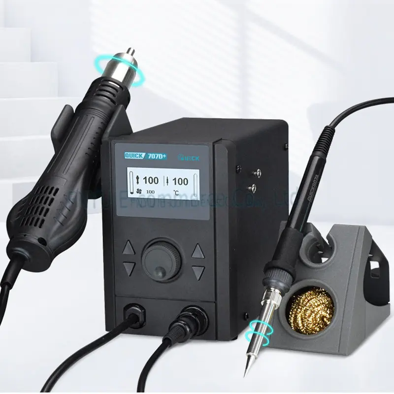QUICK 707D+ Hot Heat Gun Soldering Iron 2 In 1 LCD Hot-air Welding Station for PCB SMT SMD Rework Desoldering Repair Tool