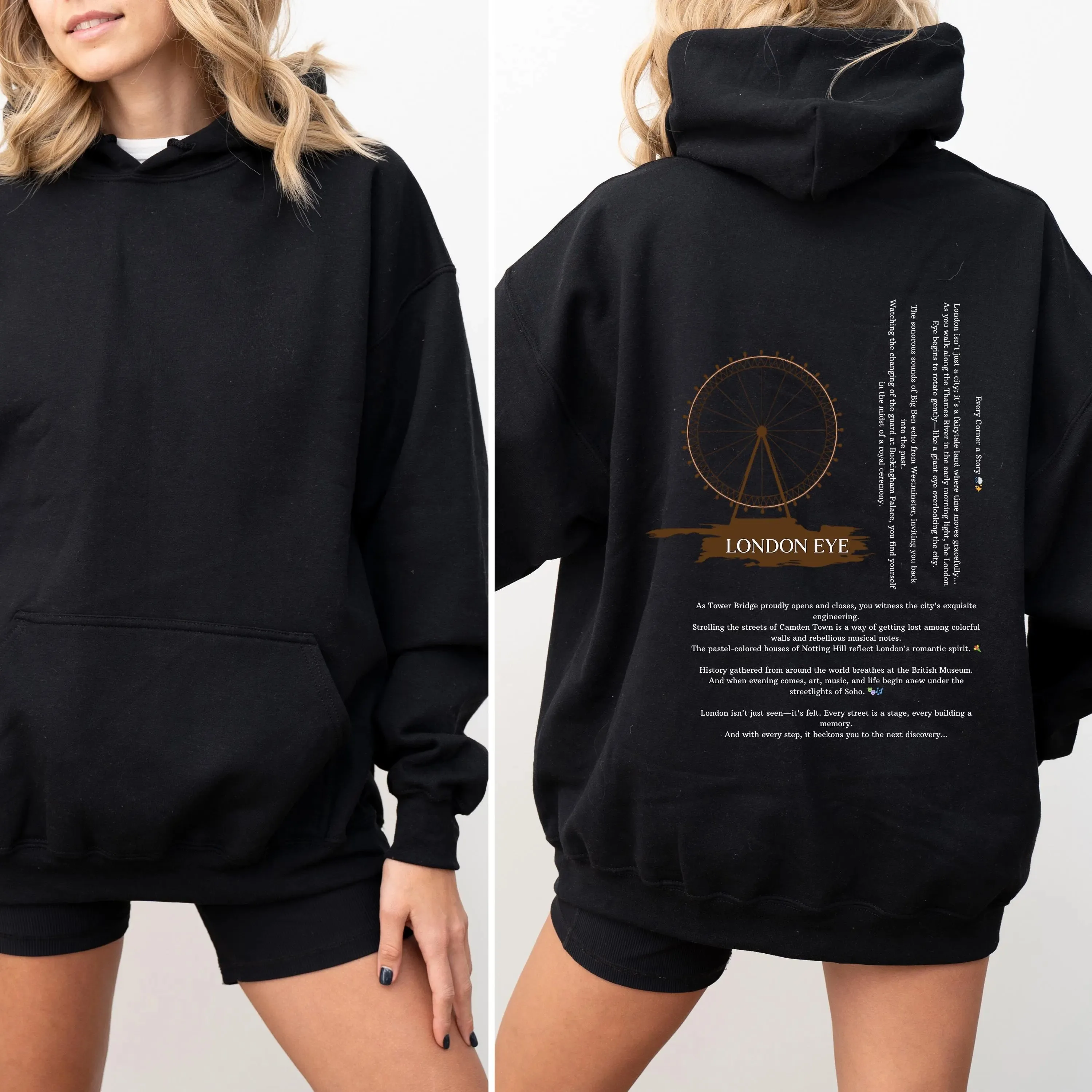 

London - Themed London Eye Print Cotton Hoodie Make A Stylish Statement with This Hoodie Showcasing A London Eye Prin