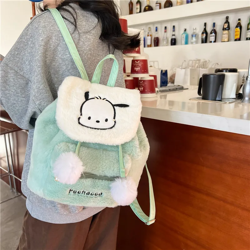 Kawaii Sanrio Anime Cartoon Hello Kitty Kuromi Melody Cute Plush Sanrio Backpack Kt Cat Kurome Pacha Dog Student For Girl Gift