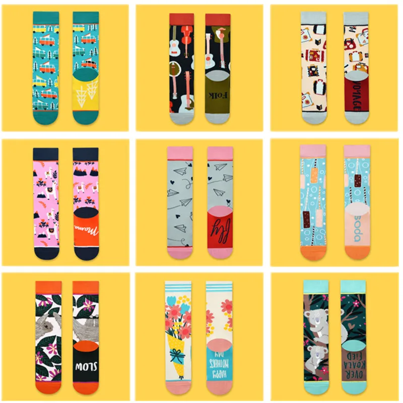 Women\'s Stockings Autumn and Winter Socks Plant Cactus Graffiti Cotton Socks Personality Fashion Straight Trendy Socks