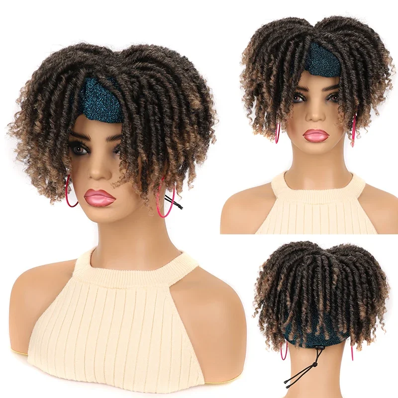 

Short Faux locs Headband Wig Synthetic Ombre Wigs For Black Women Afro African Crochet Twist 6inches Dreadlocks Braids Wigs