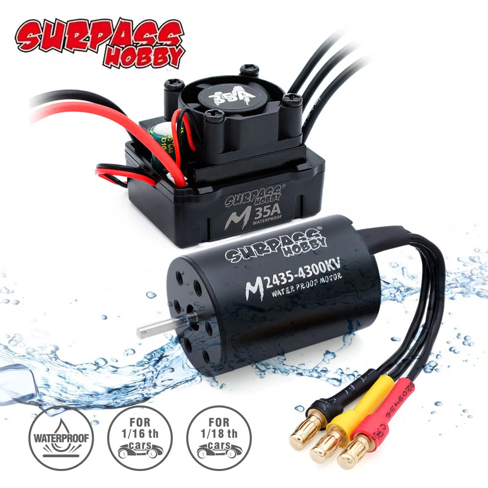 

SURPASS HOBBY Водонепроницаемый бесщеточный двигатель M2430/2435/2440 с комбинированным двигателем M35A ESC 2S для Wltoys 1/16 1/18 RC Truck Monster Car Boat