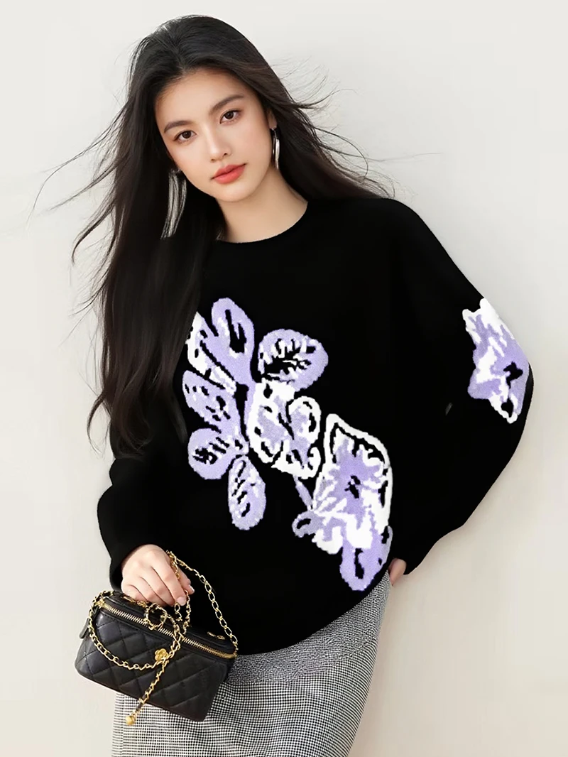 

Черный,Новый,Осень,Зимний,Корейский,Стиль,Свободный,Свитер, Шикарный,Сексуальный,О-образный вырез,Принт,Цветочный,Женский,Длинный рукав,Длинный рукав,Джемпер,Топс.5102305