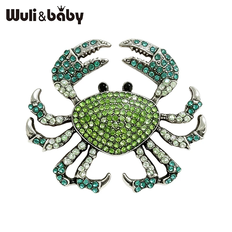 Броши Wuli&baby в виде краба для женщин и мужчин, двухцветные, с красивыми стразами, в виде животного, для вечеринок и повседневного использования, подарки.