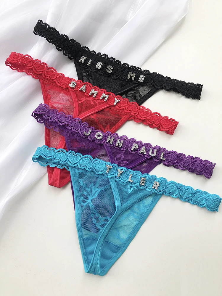 Custom Thong Panties with Name DIY Thongs Sexy Lady Customized Letter Underwear G-String Personalized Tanga Bikini Festival Gift