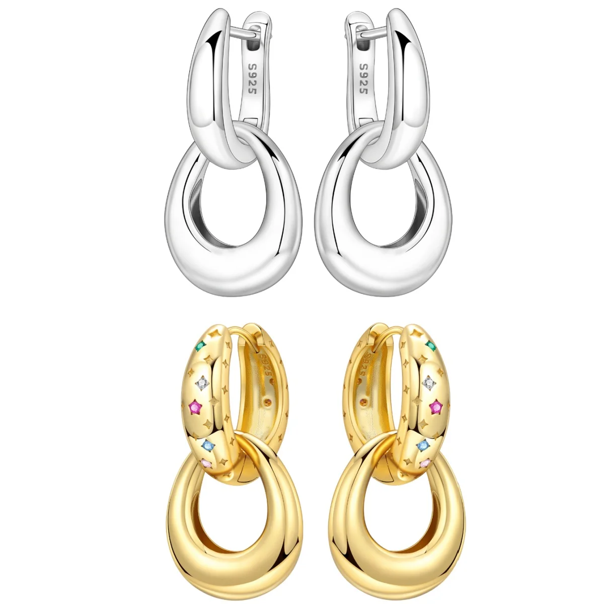 Cycuff 925 Sterling Silber Doppelschleife Minimalistische Tropfenohrringe Damen Ohrringe Charm Trend Vielseitiger Party-Schmuck Geschenke