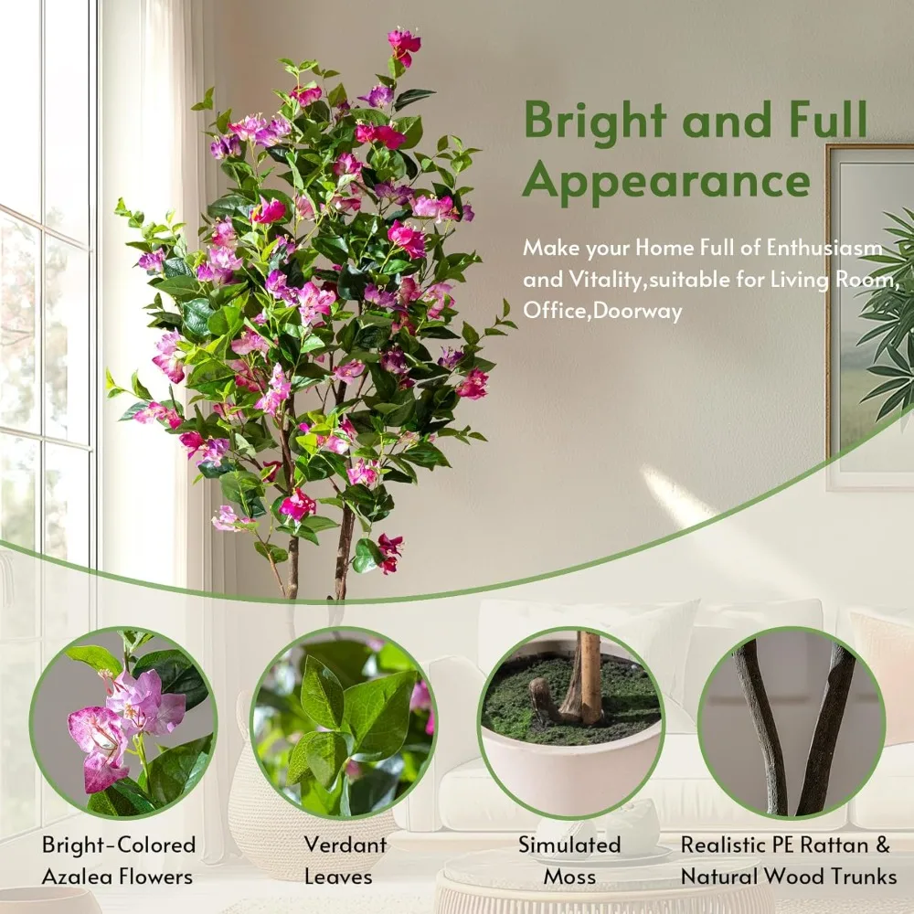 شجرة Bougainvillea الاصطناعية طويلة القامة بوعاء أشجار Bougainvillea وهمية للأماكن الخارجية والداخلية ذات بوعاء صناعي نابض بالحياة #3