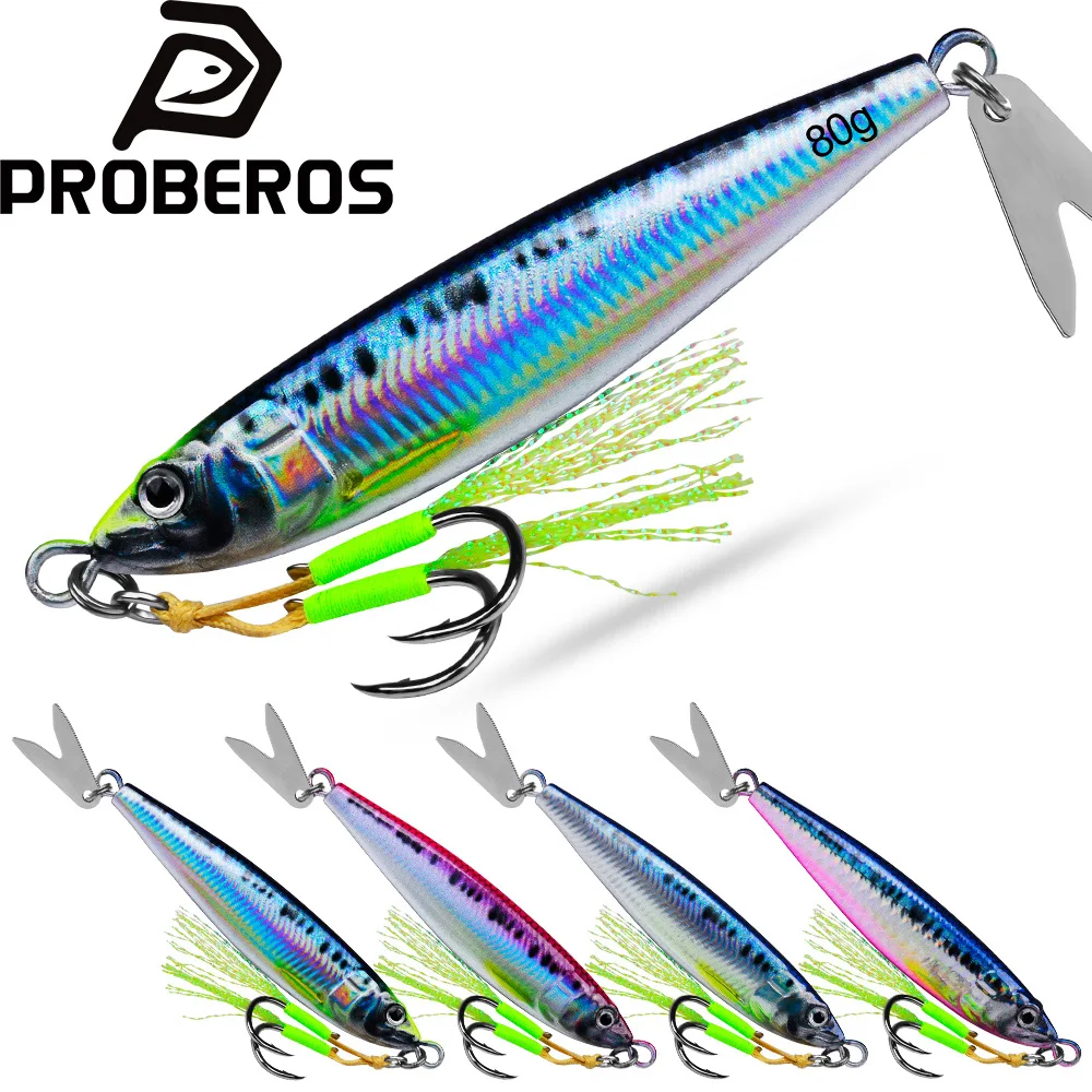 

Proberos 1PC Fishing Lure 20g-80g Trolling Artificial Hard Bait Bass Casting Jigging Fish Lure Sinking Spoon Tackle Metal Jig
