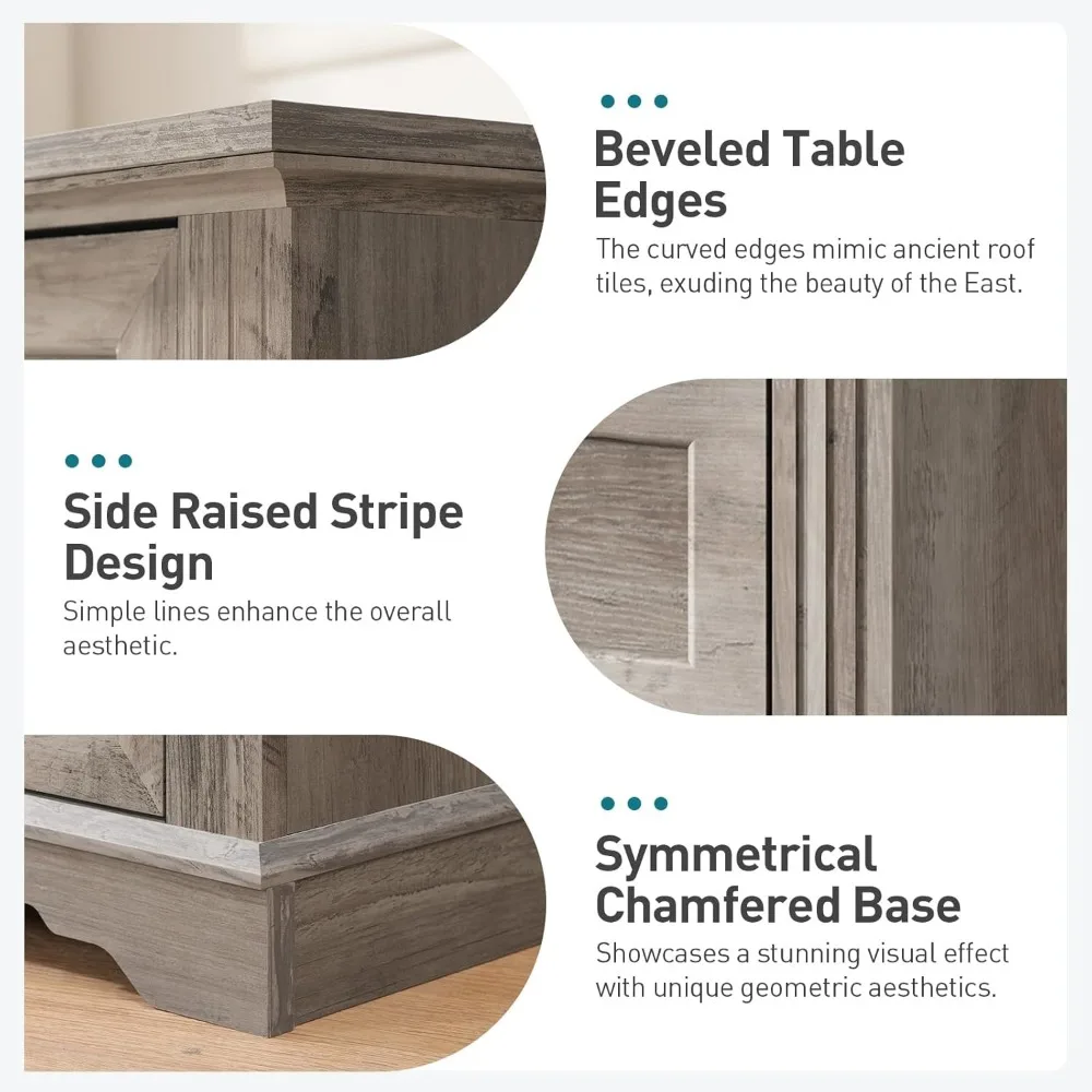 مجموعة منضدة مكونة من 2، حامل ليلي مع 3 أدراج، طاولة نهاية واسعة 18 بوصة مع محطة شحن، طاولة بجانب السرير في المزرعة، علامة تبويب جانبية #6