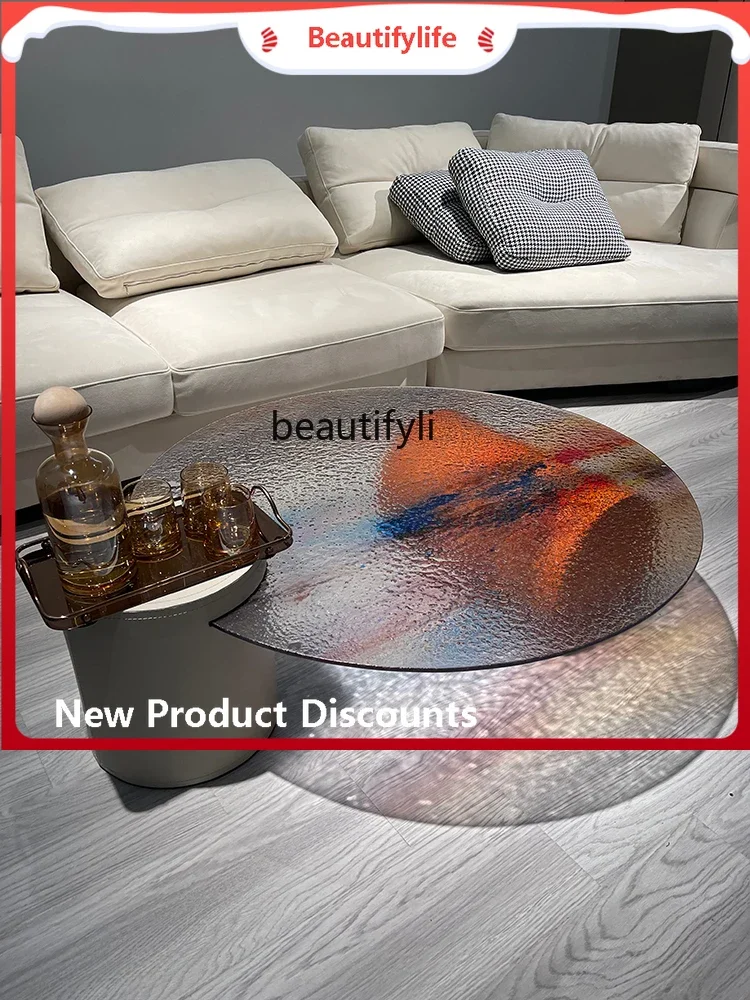 sscn8617 Italian Minimalist round FRP Marble Water Ripple Glass Plastic Tea Table