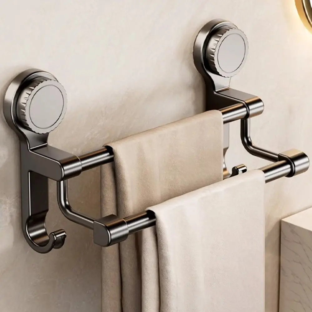Strong Suction Cups Towel Rack Strong Load Capacity Double Rod Bathroom Storage Shelf No Drilling Installation No Drilling