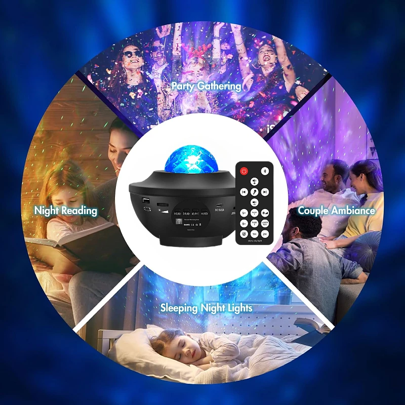 Dreamy Northern Lights Starry Sky Projection Lamp Water Ripple Effect Bluetooth Music Full Sky Stars for Relaxation And Sleep
