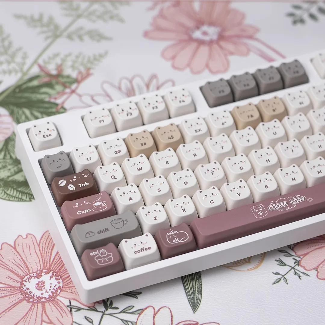 

Coffee Shop Themed Cat Keycap Set PBT Dye Sublimation Cute Cat Ear Keyboard Cap MAO Profile Mechanical Keyboard Keycap