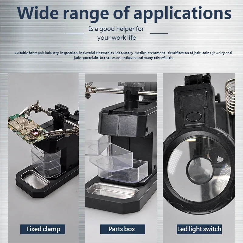 

TE-803 LED Magnifying Glass Soldering Iron Stand 3rd Helping Hand Clip Clamp Welding Rework Repair Holder Magnifier Fixture