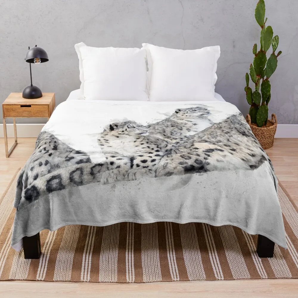 

Snow leopard Watercolour Artwork Throw Blanket For Decorative Sofa Multi-Purpose Decoratives Blankets