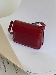 Women One Shoulder Bag Vintage Wine Red Patent Leather 2022 New Fashion Underarm Bag All-match Messenger Bags