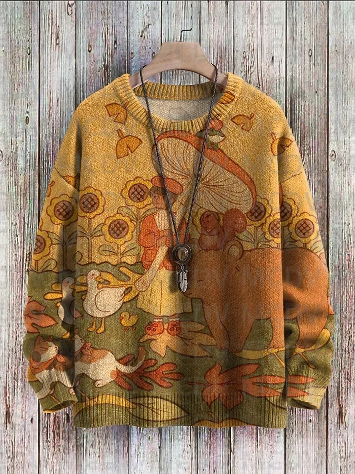 Hedgehog Vintage Art Vibe Print Sweater Men's For Women's Pullover