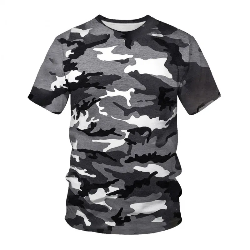 Summer new short sleeved T-shirt men\'s 3D digital printed camouflage round neck loose men\'s half sleeved base shirt