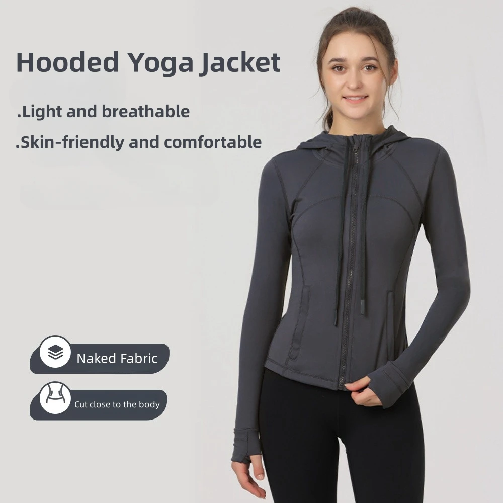 Women Hooded Yoga Jackets Full Zip Sports Track Jacket Slim Running Cycling Coats Fitness Training Shirt Workout Clothes Comfort